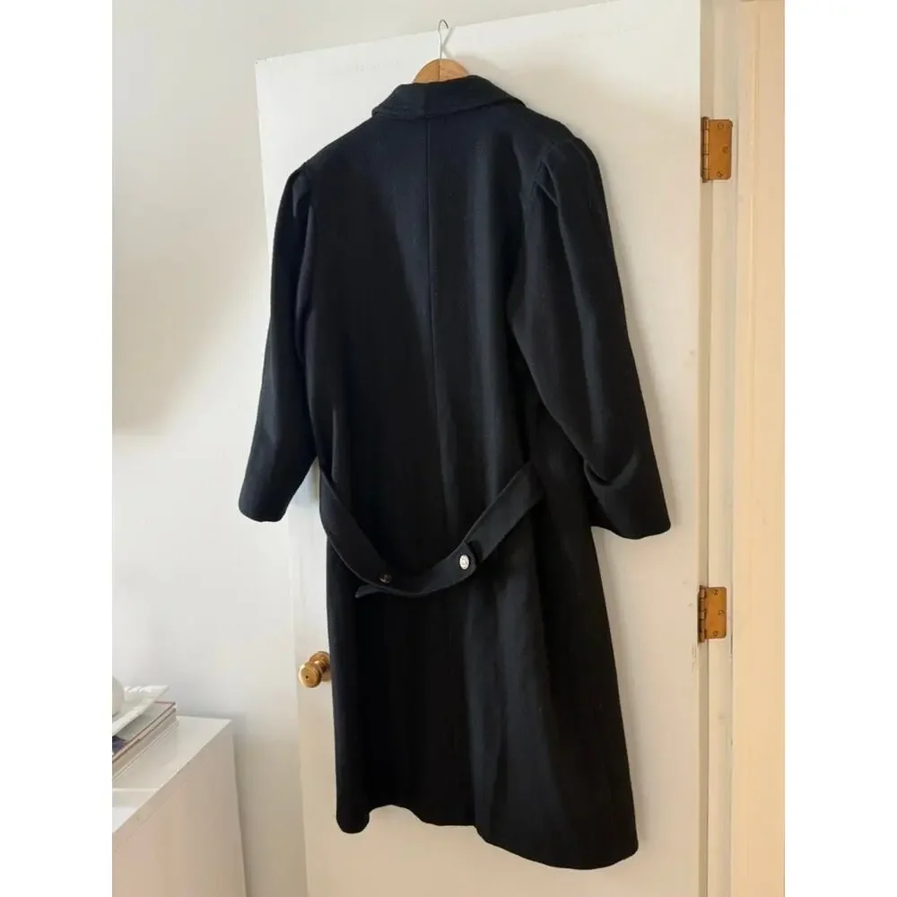 Vintage Black Wool Coat Long Double Breasted Minimalist Classic Coat‎ ✨
